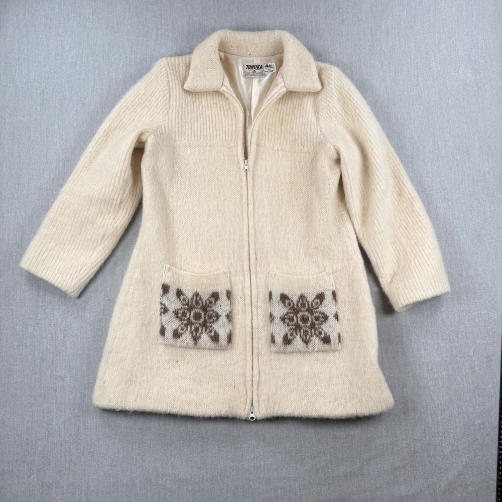Tundra Fleece Toison Vintage Wool Zip Up Cardigan‎ Jacket Cream Snowflake Large